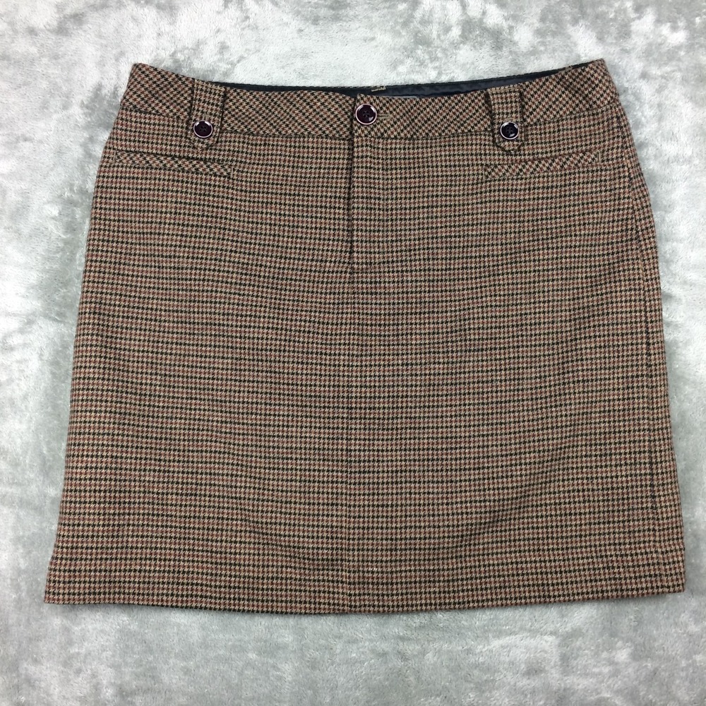 Eddie Bauer Skirt Womens 14 Wool Blend Pencil Tweed Brown Lined Houndstooth‎